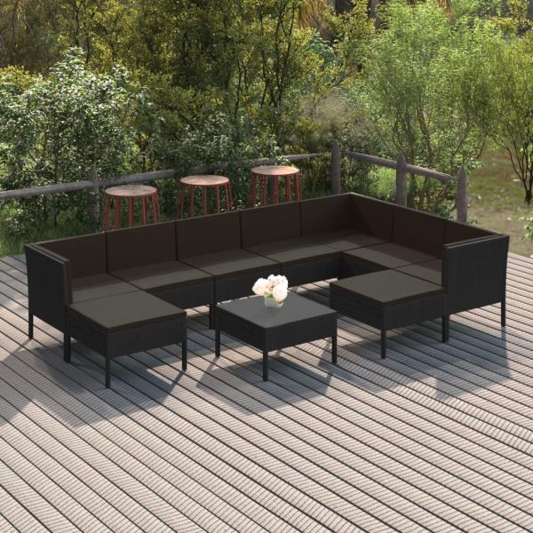 ARDEBO.de - 10-tlg. Garten-Lounge-Set mit Auflagen Poly Rattan Schwarz