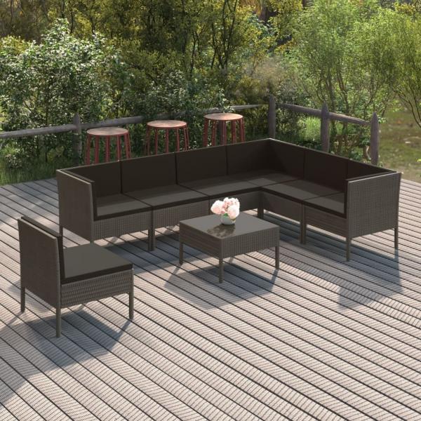 ARDEBO.de - 8-tlg. Garten-Lounge-Set mit Auflagen Poly Rattan Grau