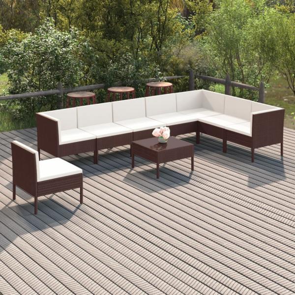 ARDEBO.de - 9-tlg. Garten-Lounge-Set mit Auflagen Poly Rattan Braun