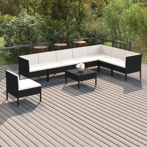 ARDEBO.de - 9-tlg. Garten-Lounge-Set mit Auflagen Poly Rattan Schwarz