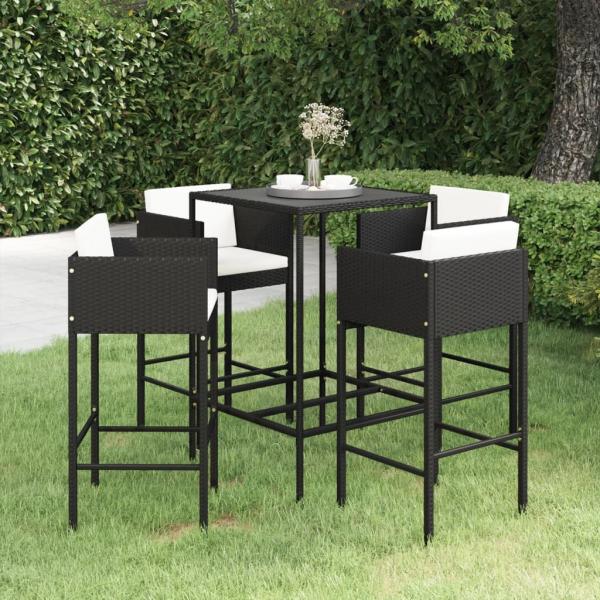 ARDEBO.de - 5-tlg. Gartenbar-Set mit Kissen Poly Rattan Schwarz