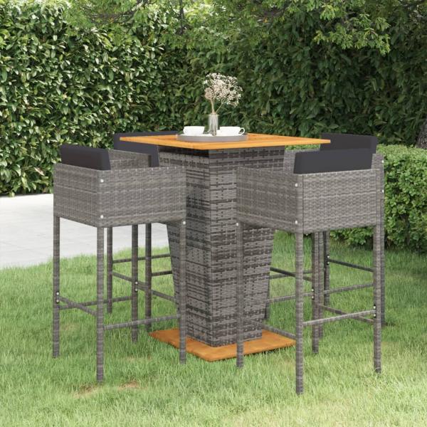 ARDEBO.de - 5-tlg. Gartenbar-Set mit Kissen Poly Rattan Grau