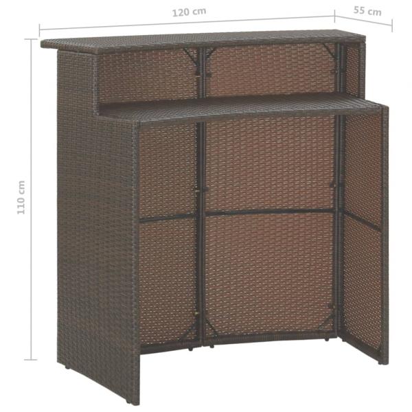 3-tlg. Gartenbar-Set mit Kissen Poly Rattan Braun