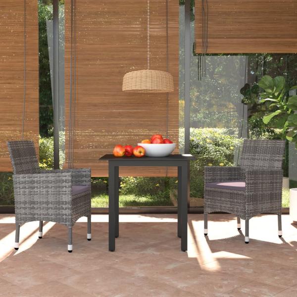 ARDEBO.de - 3-tlg. Garten-Essgruppe mit Kissen Poly Rattan Grau