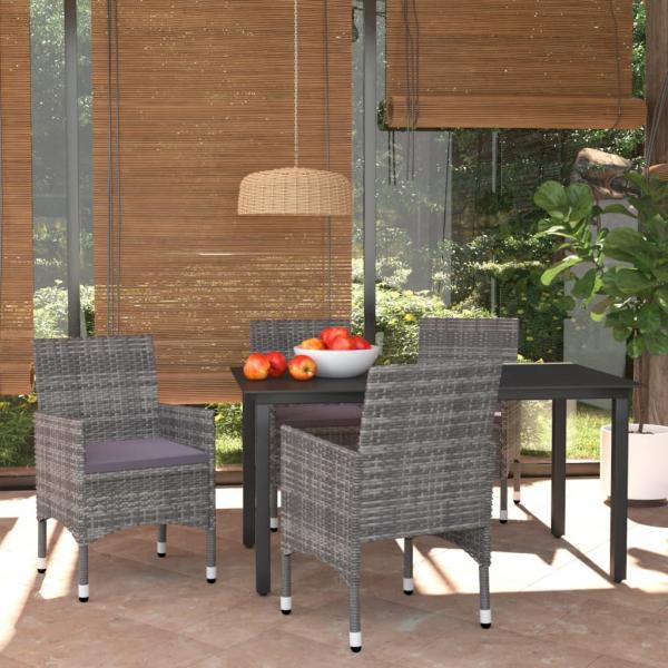 ARDEBO.de - 5-tlg. Garten-Essgruppe mit Kissen Poly Rattan Grau