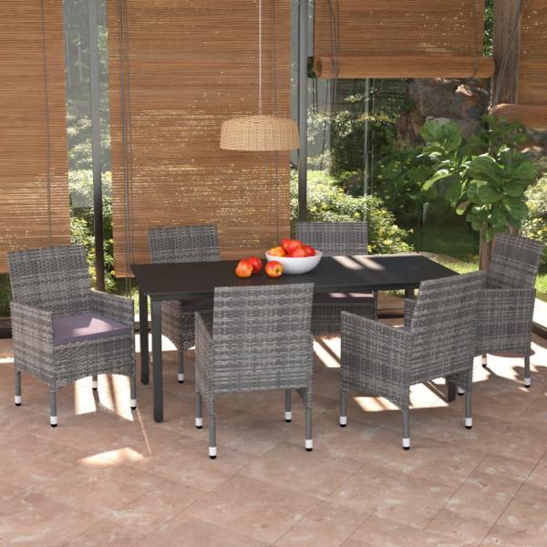 ARDEBO.de - 7-tlg. Garten-Essgruppe mit Kissen Poly Rattan Grau