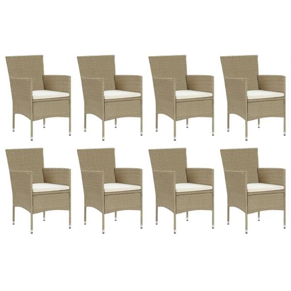 9-tlg. Garten-Essgruppe mit Kissen Poly Rattan Beige