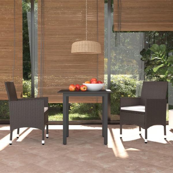 ARDEBO.de - 3-tlg. Garten-Essgruppe mit Kissen Poly Rattan Braun