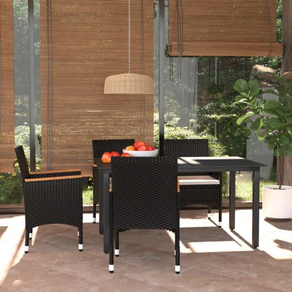 ARDEBO.de - 5-tlg. Garten-Essgruppe mit Kissen Poly Rattan Schwarz