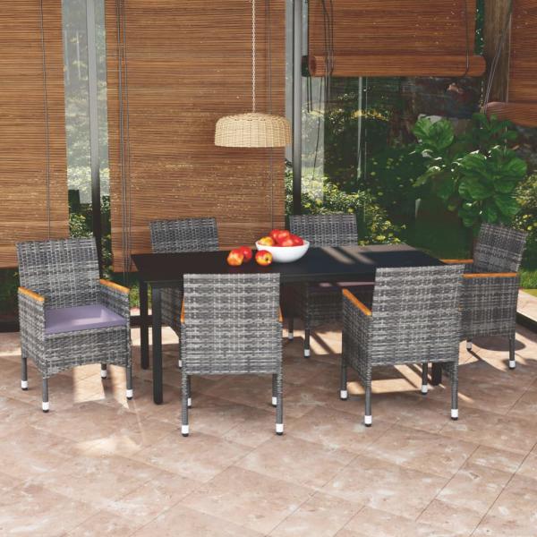 ARDEBO.de - 7-tlg. Garten-Essgruppe mit Kissen Poly Rattan Grau