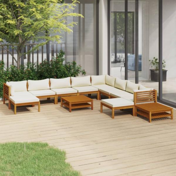 ARDEBO.de - 12-tlg. Garten-Lounge-Set mit Creme Kissen Massivholz Akazie