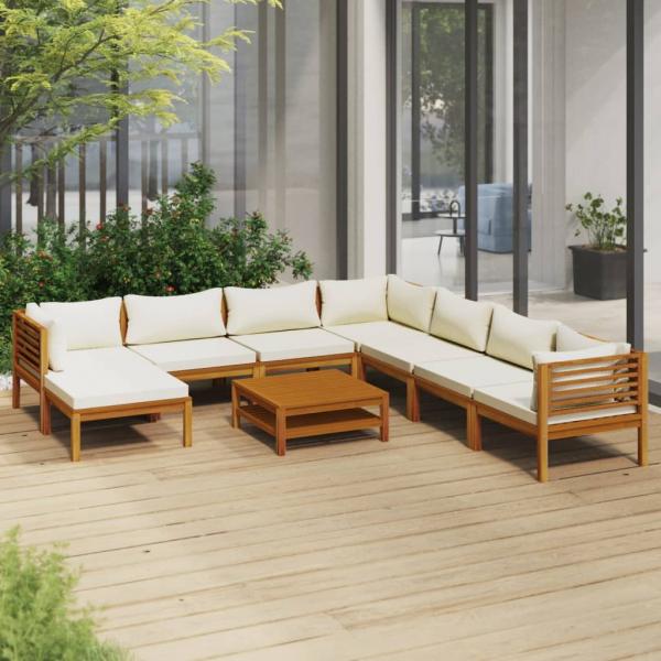 ARDEBO.de - 9-tlg. Garten-Lounge-Set mit Creme Kissen Massivholz Akazie