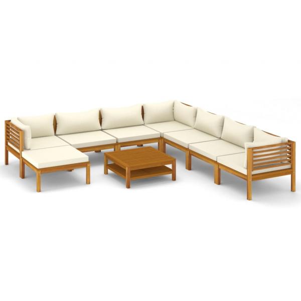 9-tlg. Garten-Lounge-Set mit Creme Kissen Massivholz Akazie