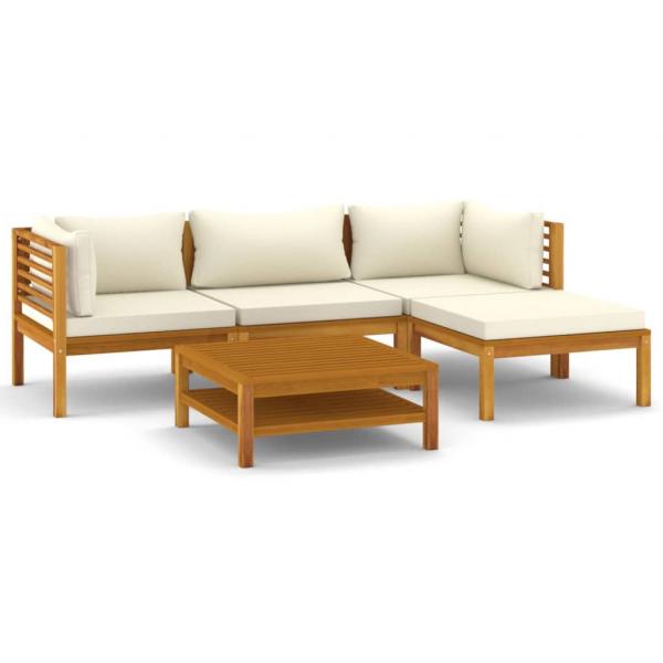 5-tlg. Garten-Lounge-Set mit Creme Kissen Massivholz Akazie