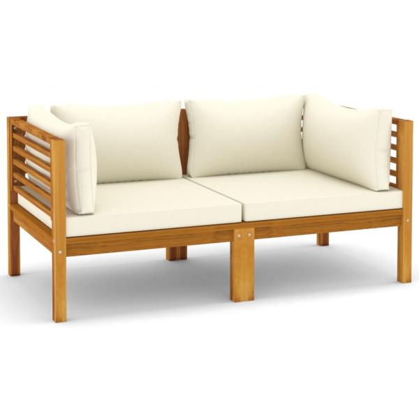 2-Sitzer-Gartensofa mit Creme Kissen Massivholz Akazie