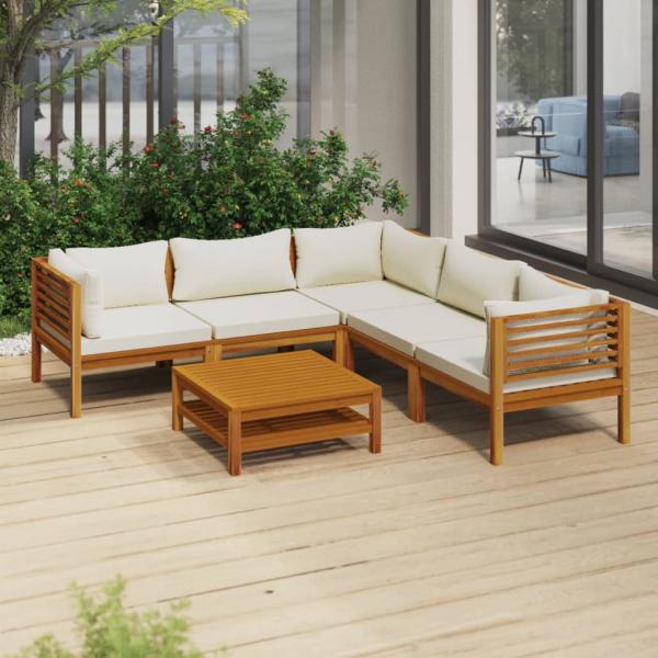 ARDEBO.de - 6-tlg. Garten-Lounge-Set mit Creme Kissen Massivholz Akazie