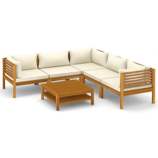 6-tlg. Garten-Lounge-Set mit Creme Kissen Massivholz Akazie