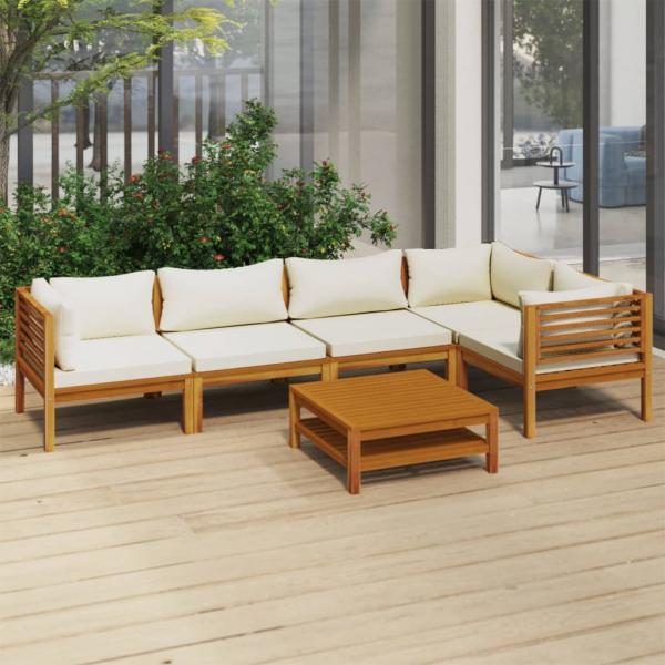 ARDEBO.de - 6-tlg. Garten-Lounge-Set mit Creme Kissen Massivholz Akazie