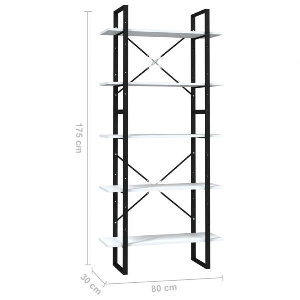 Bücherregal 5 Fächer Weiß 80x30x175 cm Holzwerkstoff