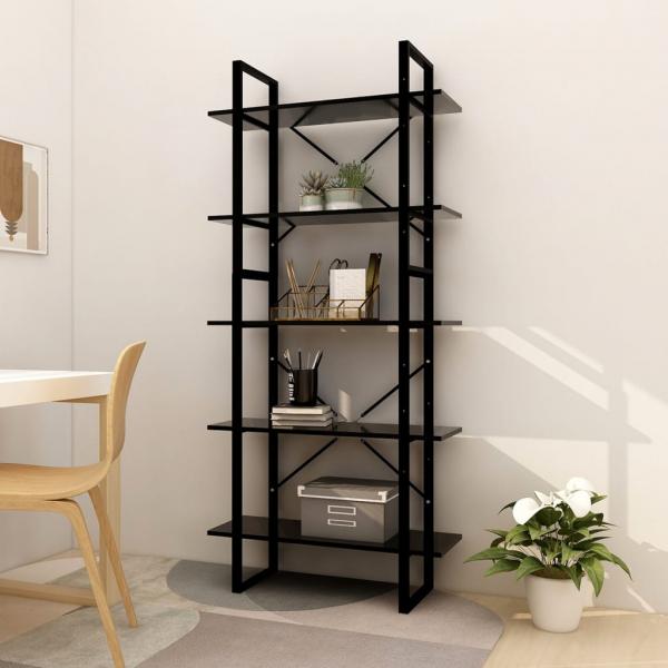 ARDEBO.de - Bücherregal 5 Fächer Schwarz 80x30x175 cm Holzwerkstoff