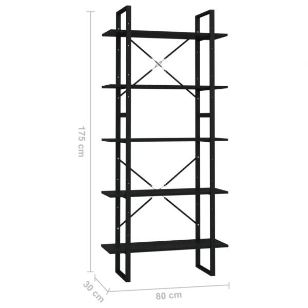 Bücherregal 5 Fächer Schwarz 80x30x175 cm Holzwerkstoff