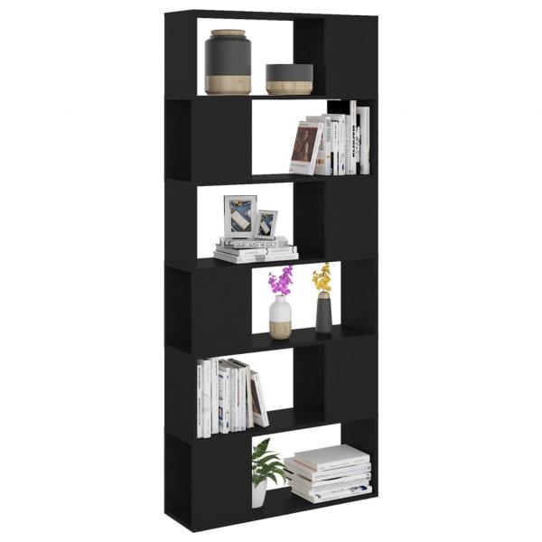 Bücherregal Raumteiler Schwarz 80x24x186 cm Holzwerkstoff