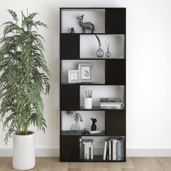 Bücherregal Raumteiler Schwarz 80x24x186 cm Holzwerkstoff