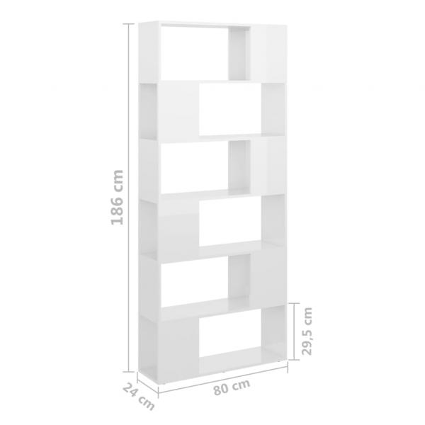 Bücherregal Raumteiler Hochglanz-Weiß 80x24x186cm Holzwerkstoff