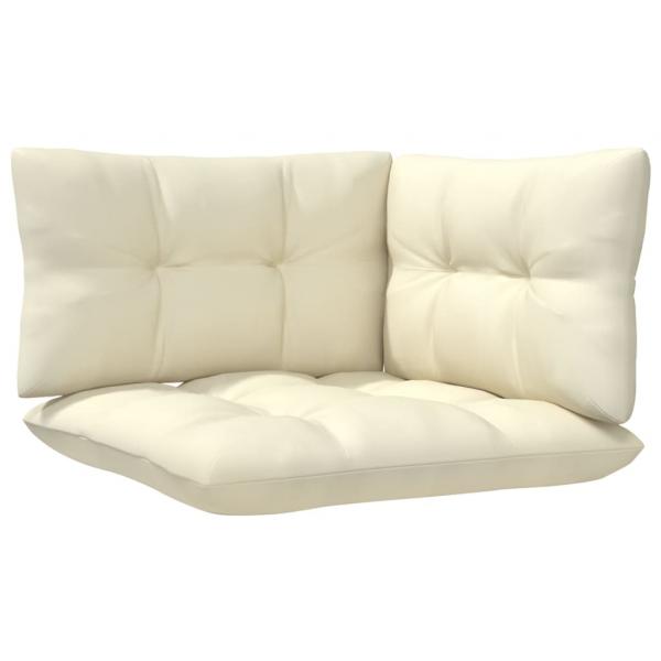 3-tlg. Garten-Lounge-Set mit Kissen in Creme Massivholz Kiefer