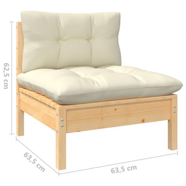 3-tlg. Garten-Lounge-Set mit Kissen in Creme Massivholz Kiefer