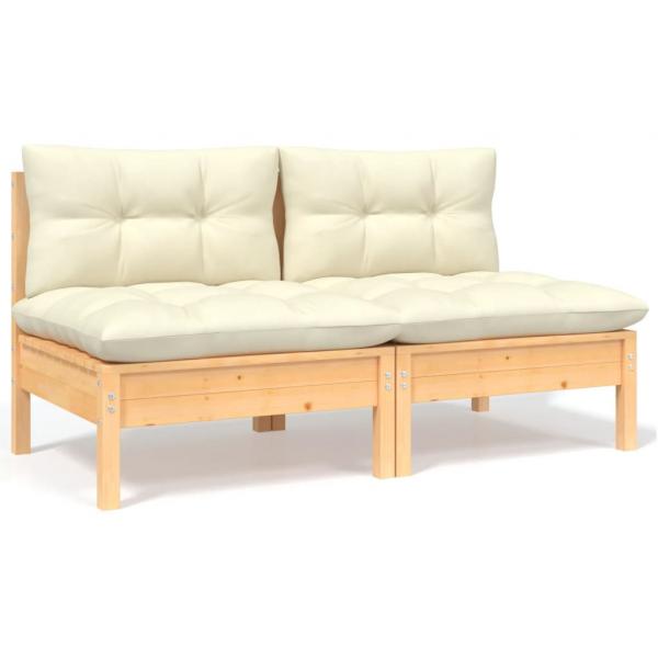 ARDEBO.de - Gartensofa 2-Sitzer mit Kissen in Creme Massivholz Kiefer