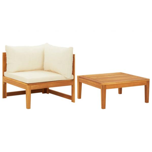 ARDEBO.de - 2-tlg. Garten-Lounge-Set mit Kissen Cremeweiß Akazienholz