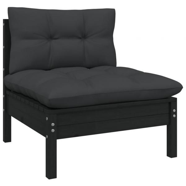 ARDEBO.de - Garten-Mittelsofa mit Kissen Schwarz Massivholz Kiefer