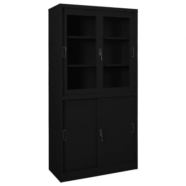 ARDEBO.de - Büroschrank mit Schiebetür Schwarz 90x40x180 cm Stahl 