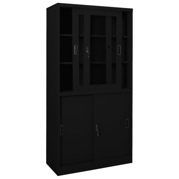 Büroschrank mit Schiebetür Schwarz 90x40x180 cm Stahl 