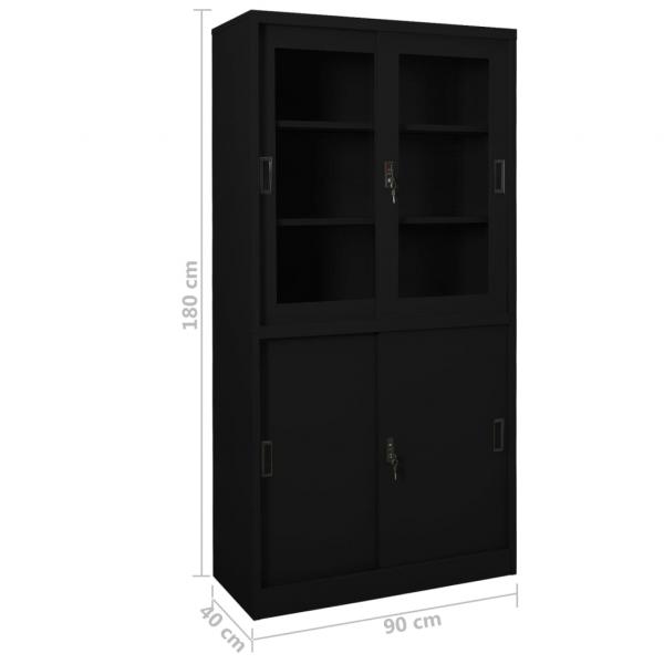 Büroschrank mit Schiebetür Schwarz 90x40x180 cm Stahl 