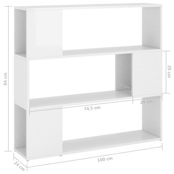 Bücherregal Raumteiler Hochglanz-Weiß 100x24x94 cm