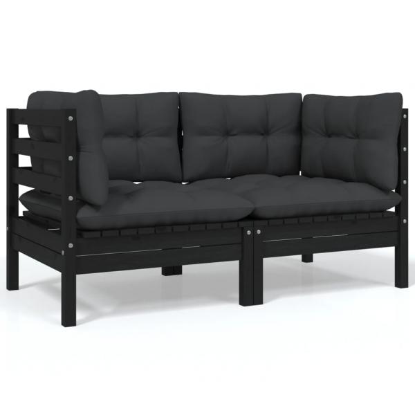 ARDEBO.de - 2-Sitzer-Gartensofa mit Kissen Schwarz Massivholz Kiefer 