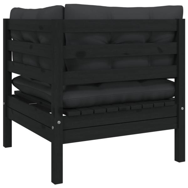 2-Sitzer-Gartensofa mit Kissen Schwarz Massivholz Kiefer 