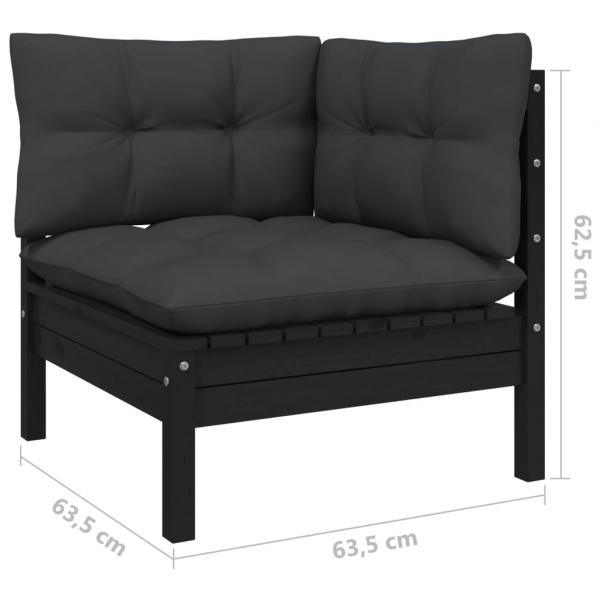 2-Sitzer-Gartensofa mit Kissen Schwarz Massivholz Kiefer 