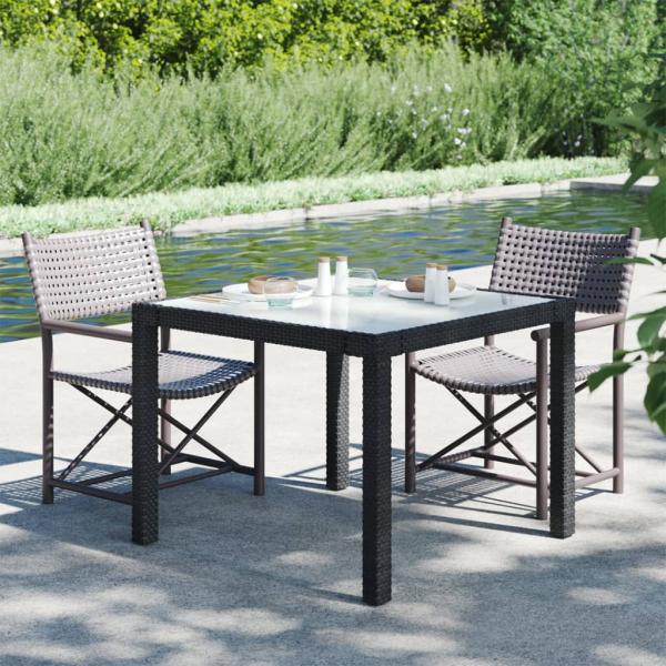 ARDEBO.de - Gartentisch 90x90x75 cm Gehärtetes Glas Poly Rattan Schwarz 