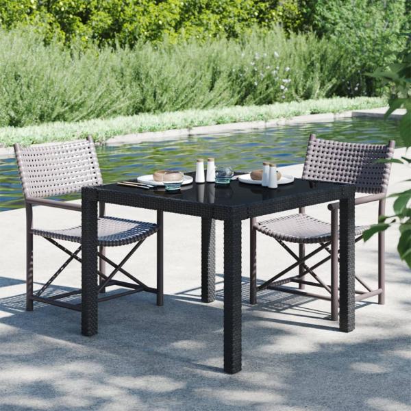 ARDEBO.de - Gartentisch 90x90x75 cm Gehärtetes Glas Poly Rattan Schwarz 