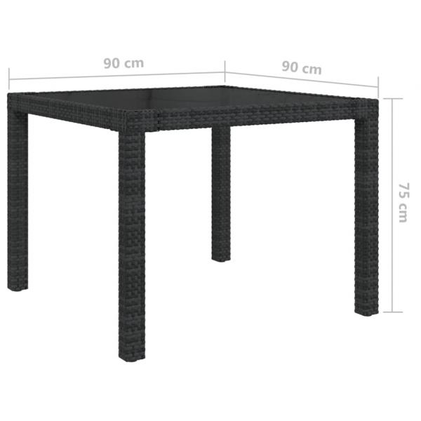 Gartentisch 90x90x75 cm Gehärtetes Glas Poly Rattan Schwarz 