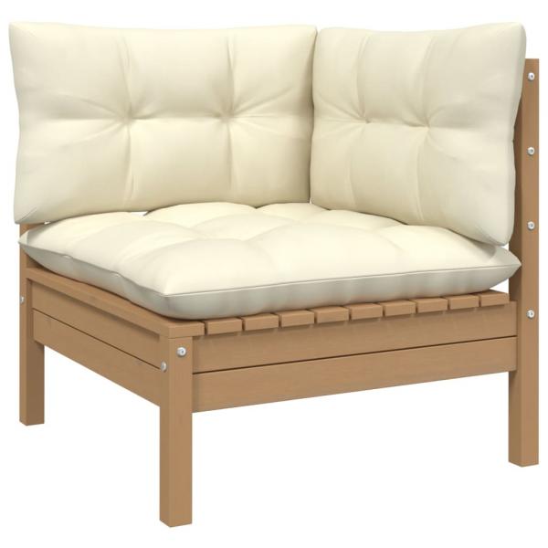 3-tlg. Garten-Lounge-Set mit Creme Kissen Massivholz Kiefer