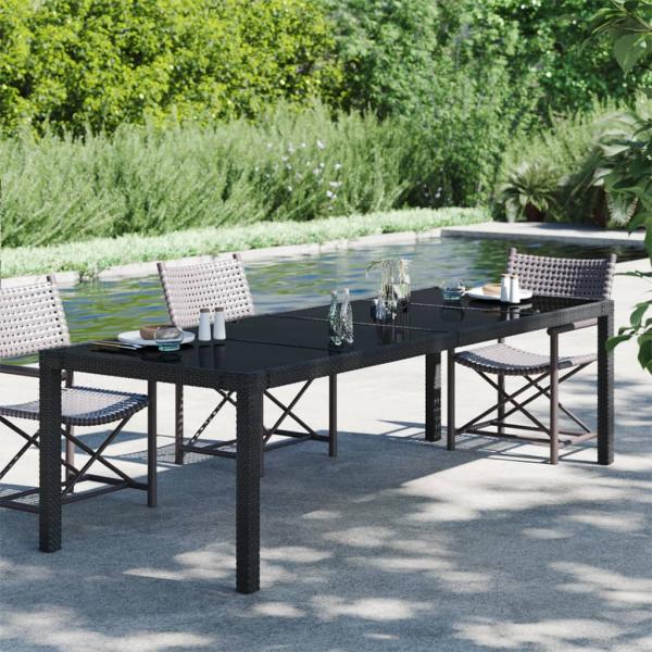 ARDEBO.de - Gartentisch Schwarz 250x100x75 cm Gehärtetes Glas Poly Rattan