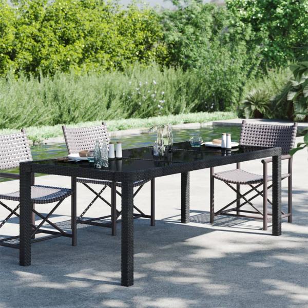 ARDEBO.de - Gartentisch Schwarz 190x90x75 cm Gehärtetes Glas Poly Rattan