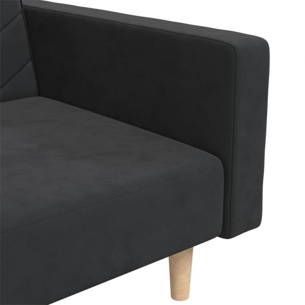 Schlafsofa 2-Sitzer mit 2 Kissen Schwarz Samt  