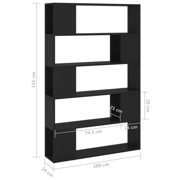 Bücherregal Raumteiler Schwarz 100x24x155 cm Holzwerkstoff