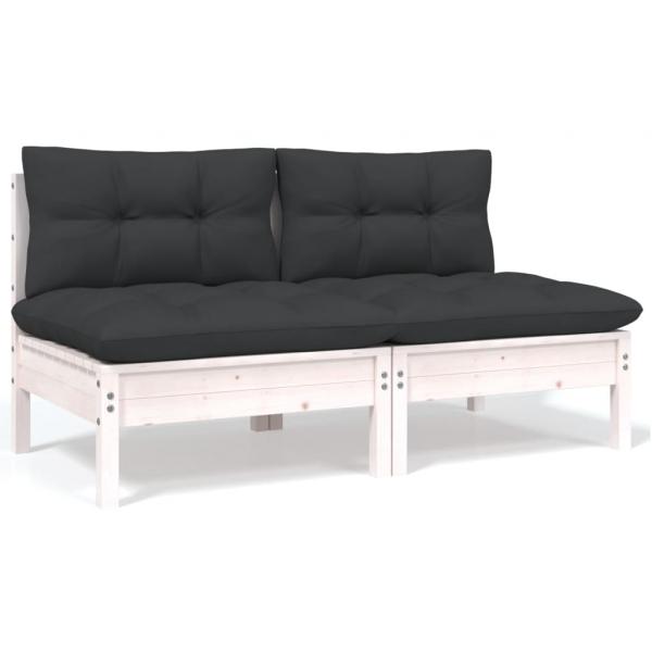 ARDEBO.de - 2-Sitzer-Gartensofa mit Kissen Weiß Massivholz Kiefer