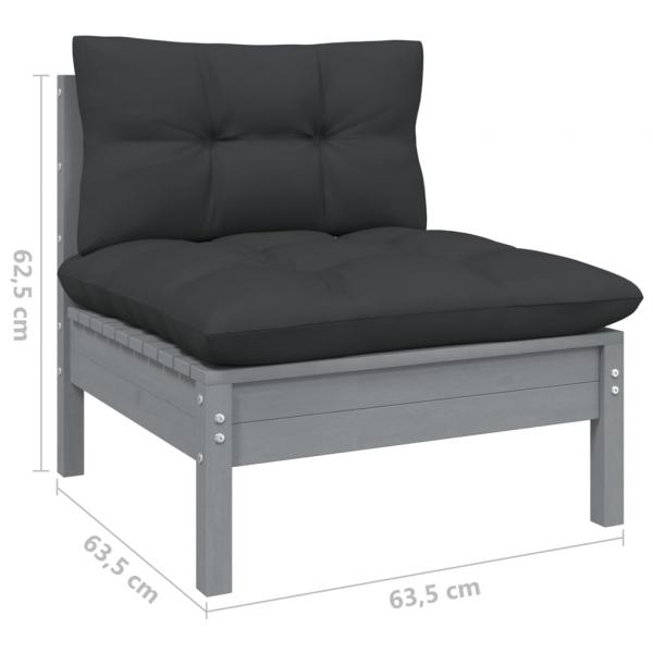 3-tlg. Garten-Lounge-Set mit Kissen Grau Kiefer Massivholz